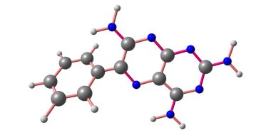 Triamterene thiazide diüretikler ile birlikte hipertansiyon ve ödem tedavisi için kullanılan bir potasyum tutucu idrar söktürücü olduğunu. 3D çizim