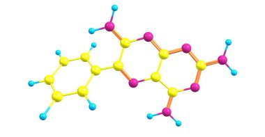 Triamterene thiazide diüretikler ile birlikte hipertansiyon ve ödem tedavisi için kullanılan bir potasyum tutucu idrar söktürücü olduğunu. 3D çizim