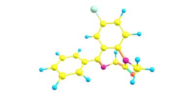 Diazepam genelde bir sakinleştirici etkisi üretir benzodiazepin ailesinin bir ilaçtır. 3D çizim
