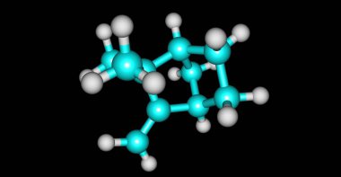 Camphene bicyclic bir monoterpene var. Su, ama çok çözünür ortak organik çözücüler neredeyse çözünmez. 3D çizim