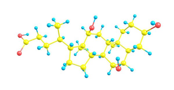 Cholic acid is a primary bile acid that is insoluble in water, it is a white crystalline substance. Salts of cholic acid are called cholates. 3d illustration