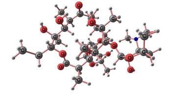 Eritromisin bakteriyel enfeksiyonların sayısı tedavisi için yararlı bir antibiyotiktir. Bu solunum yolu enfeksiyonları, deri enfeksiyonları, içerir bel soğukluğu. 3D çizim