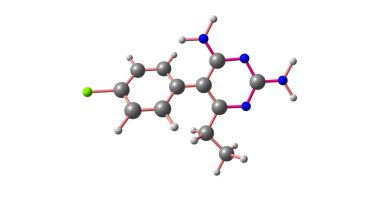 Pyrimethamine leucovorin ile Toksoplazmoz ve cystoisosporiasis tedavisinde kullanılan bir ilaçtır. 3D çizim