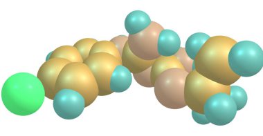 Proguanil veya chlorguanide ve chloroguanide tedavi ve sıtma önlemek için kullanılan bir ilaç var. 3D çizim