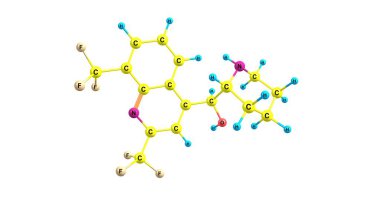 Mefloquine önlemek veya sıtma tedavisinde kullanılan bir ilaçtır. Önlenmesi için kullanıldığında haftada bir kez alınır ve bir ya da iki hafta etkilenme olasılığını ortadan kaldırmak önce başlatılmalıdır. 3D çizim