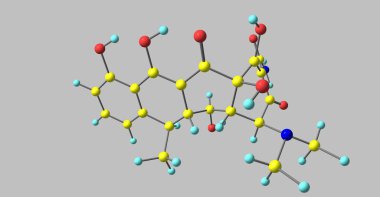 Doksisiklin çok sayıda türü enfeksiyonların tedavisinde kullanılan bir antibiyotik olduğunu: bakteriyel pnömoni, akne, chlamydia enfeksiyonları, erken Lyme hastalığı, Kolera ve frengi. 3D çizim