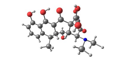 Doksisiklin çok sayıda türü enfeksiyonların tedavisinde kullanılan bir antibiyotik olduğunu: bakteriyel pnömoni, akne, chlamydia enfeksiyonları, erken Lyme hastalığı, Kolera ve frengi. 3D çizim