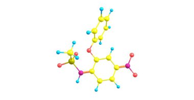 Nimesulide bir steroid olmayan anti-inflamatuar ilaç ya da NSAİİ ağrı kesici ve ateş özellikleri azaltmak olduğunu. 3D çizim