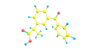 Ketoprofen, C16h14o3, steroid olmayan anti-inflamatuar ilaçlar veya NSAİİ propiyonik asit sınıfı analjezik ve antipiretik etkileri ile biridir. 3D çizim