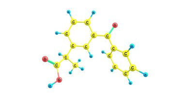 Ketoprofen, C16h14o3, steroid olmayan anti-inflamatuar ilaçlar veya NSAİİ propiyonik asit sınıfı analjezik ve antipiretik etkileri ile biridir. 3D çizim