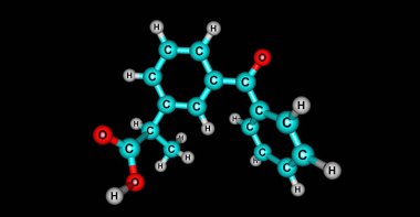 Ketoprofen, C16h14o3, steroid olmayan anti-inflamatuar ilaçlar veya NSAİİ propiyonik asit sınıfı analjezik ve antipiretik etkileri ile biridir. 3D çizim