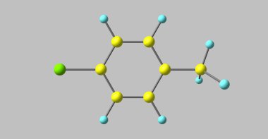 Para-chlorotoluene bir disubstituted benzen halkası bir klor atom ve bir metil grubu ile oluşur. 3D çizim