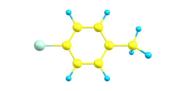 Para-chlorotoluene consist of a disubstituted benzene ring with one chlorine atom and one methyl group. 3d illustration