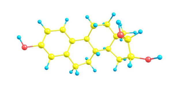 Estriol or E3, also spelled oestriol, is a steroid, a weak estrogen, and a minor female sex hormone. 3d illustration