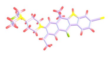 Alectinib molekül Anaplastik Lenfoma kinaz aktivitesinin engeller ve küçük hücreli olmayan akciğer kanseri tedavisi için kullanılan sözlü bir ilaçtır. 3D çizim