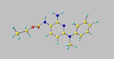 Flupirtine olduğu gibi bir merkezi olarak faal çalışan bir aminopyridine bir analjezik akut ve kronik ağrı için başlangıçta kullanılan opioid dışındaki ağrı kesici. 3D çizim