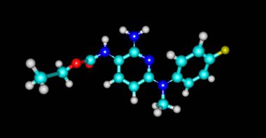 Flupirtine olduğu gibi bir merkezi olarak faal çalışan bir aminopyridine bir analjezik akut ve kronik ağrı için başlangıçta kullanılan opioid dışındaki ağrı kesici. 3D çizim