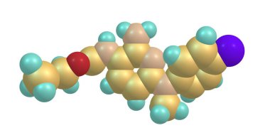 Flupirtine olduğu gibi bir merkezi olarak faal çalışan bir aminopyridine bir analjezik akut ve kronik ağrı için başlangıçta kullanılan opioid dışındaki ağrı kesici. 3D çizim