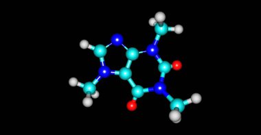 Kafein, bir merkezi sinir sistemi uyarıcı methylxanthine sınıfının moleküldür. 3D çizim