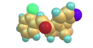 Epoxiconazole bitkileri korumak için geliştirilen azoles sınıfından bir mantar ilacı etkin maddedir. 3D çizim