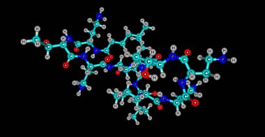 Kolistin veya polimiksin E bakteri Paenibacillus polymyxa belirli suşları tarafından üretilen bir antibiyotiktir. 3D çizim