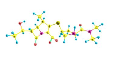 Meropenem çeşitli bakteriyel enfeksiyonların tedavisinde kullanılan geniş spektrumlu bir antibiyotiktir. 3D çizim