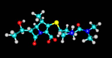 Meropenem çeşitli bakteriyel enfeksiyonların tedavisinde kullanılan geniş spektrumlu bir antibiyotiktir. 3D çizim