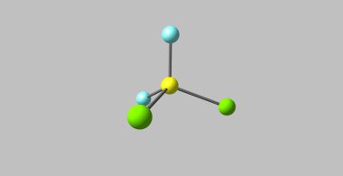 Dichlorodifluoromethane veya Freon-12 soğutucu ve aerosol sprey yakıt kullanılan bir renksiz gazdır. 3D çizim