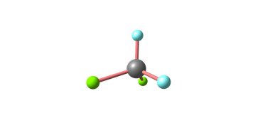 Dichlorodifluoromethane veya Freon-12 soğutucu ve aerosol sprey yakıt kullanılan bir renksiz gazdır. 3D çizim