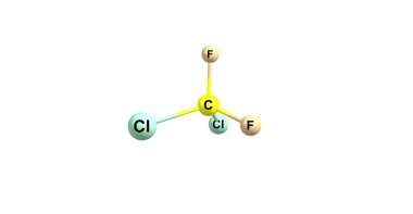 Dichlorodifluoromethane or Freon-12 is a colorless gas used as a refrigerant and aerosol spray propellant. 3d illustration clipart