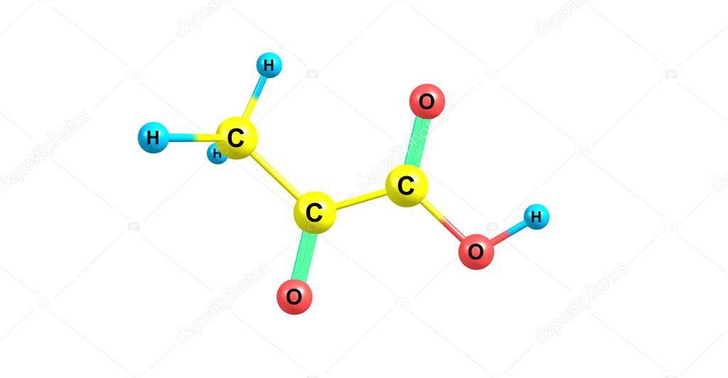 Pyruvic acid is the simplest of the alpha-keto acids, with a carboxylic acid and a ketone functional group. 3d illustration