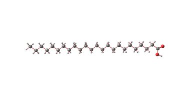 Lignoceric veya tetracosanoic asit. Bu ahşap tar, çeşitli cerebrosides ve en doğal yağlar küçük miktarlarda bulunur. 3D çizim
