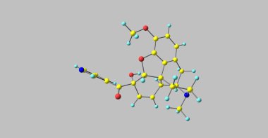 Nicocodeine kodein bir ester dihydrocodeine ve nicomorphine kodein analog ile yakından ilgili bir opioid analjezik ve öksürük kesici var. 3D çizim