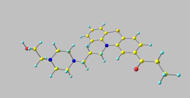 Carfenazine bir antipsikotik ve sakinleştirici phenothiazine grubunun olduğunu. 3D çizim