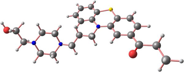 Carfenazine is an antipsychotic and tranquilizer of the phenothiazine group. 3d illustration