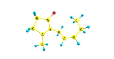 Jasmone Yasemin çiçekleri yağdan uçucu bir bölümü olan organik bir bileşiktir. Bu renksiz bir soluk sarı sıvı için. 3D çizim