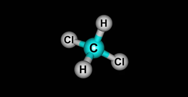 Moleculaire structuur dichloormethaan geïsoleerd op zwart — Stockfoto