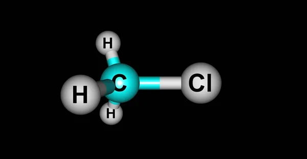 Chlorure de méthyle structure moléculaire isolée sur noir — Photo