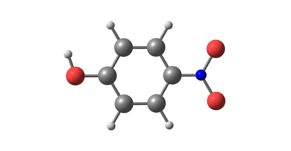 Estrutura molecular do 4-Nitrophenol isolada no branco — Fotografia de Stock