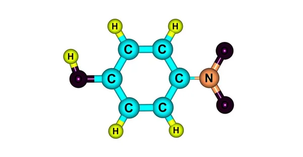 Molekulare 4-Nitrophenol-Struktur isoliert auf weiß — Stockfoto
