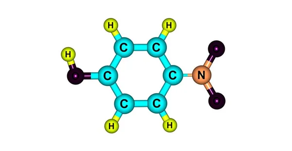 Estrutura molecular do 4-Nitrophenol isolada no branco — Fotografia de Stock