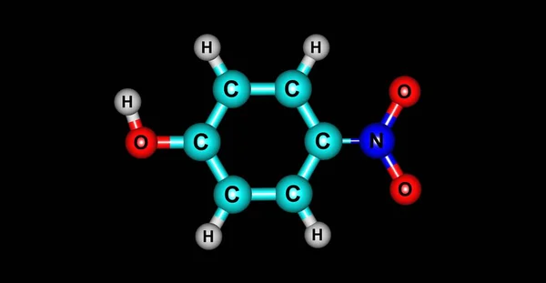 Structure moléculaire du 4-nitrophénol isolée sur du noir — Photo