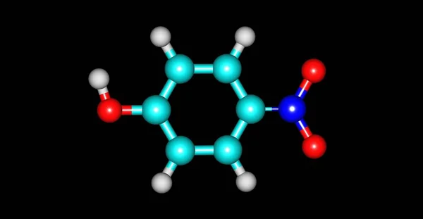 黒に分離された 4-ニトロフェノールの分子構造 — ストック写真