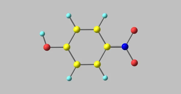 4-Nitrophenol moleküler yapısı gri izole — Stok fotoğraf