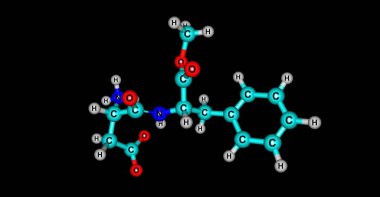 Aspartame moleküler yapısı siyah üzerinde izole