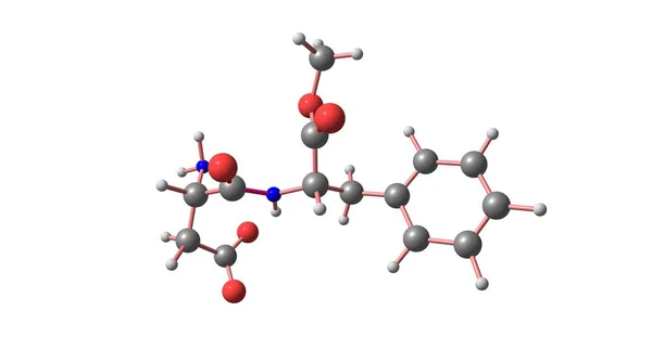 Estrutura molecular do aspartame isolada no branco — Fotografia de Stock