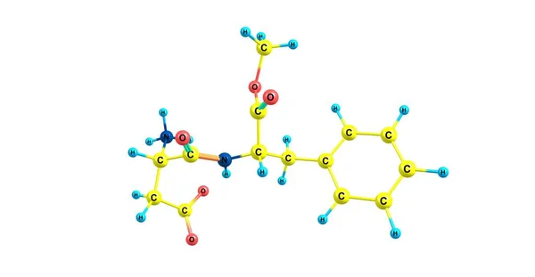 Estrutura molecular do aspartame isolada no branco — Fotografia de Stock