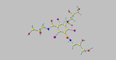 Gri üzerine izole edilmiş Iohexol moleküler yapısı