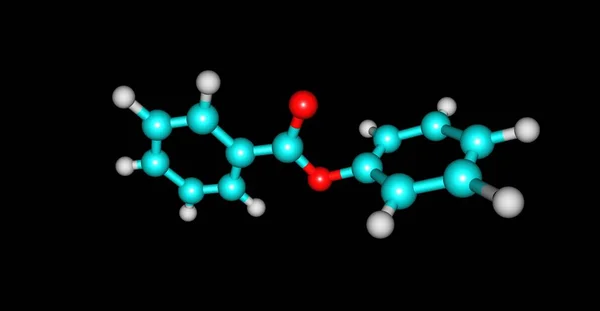 Estrutura molecular do benzoato de fenilo isolado no preto — Fotografia de Stock