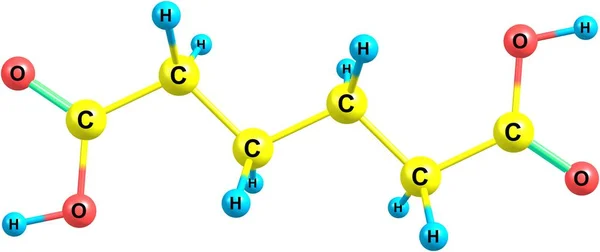 Estrutura molecular do ácido adípico isolado no branco — Fotografia de Stock